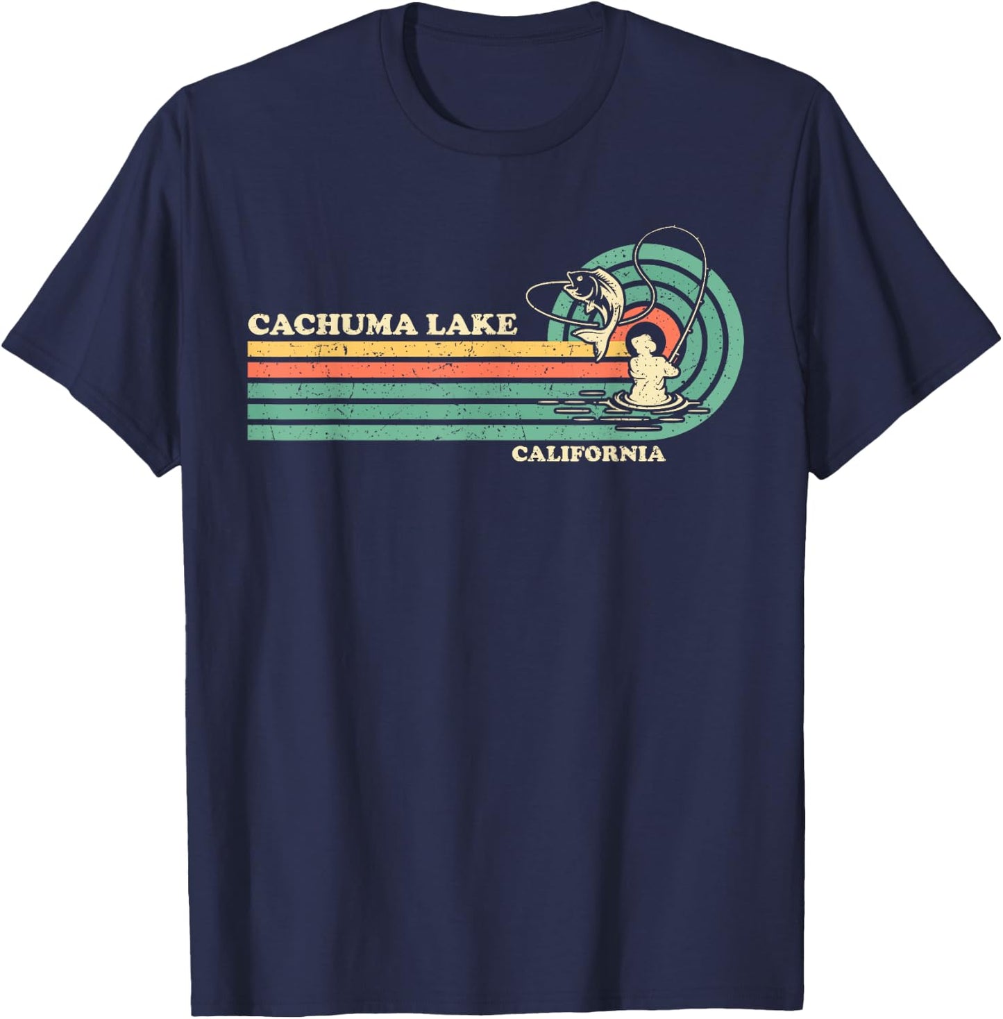 Vintage Retro Summer Fishing California Cachuma Lake T-Shirt - T-Shirt | Navy