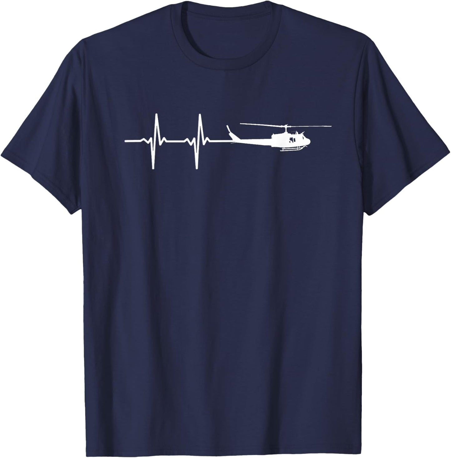 EKG Heartbeat UH-1 Huey Military Chopper T-Shirt - T-Shirt | Navy