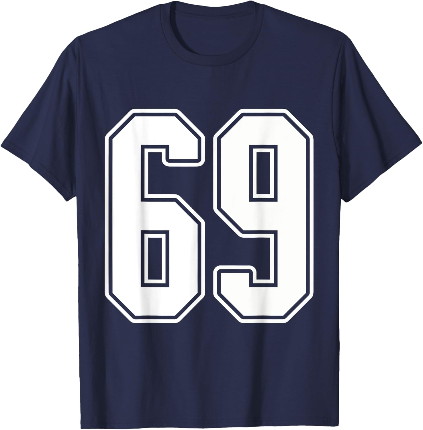 #69 White Outline Number 69 Sports Fan Jersey Style T-Shirt - T-Shirt | Navy
