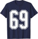 #69 White Outline Number 69 Sports Fan Jersey Style T-Shirt - T-Shirt | Navy