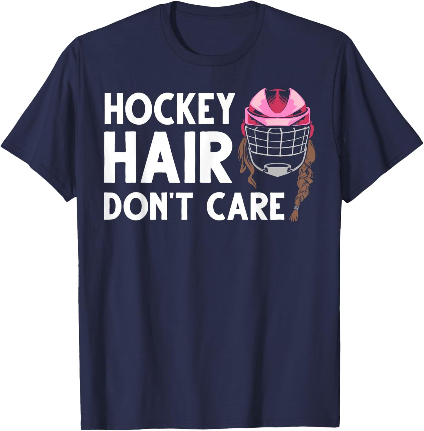 Funny Ice Hockey Girls Field Hockey Helmet Hair T-Shirt - T-Shirt | Navy