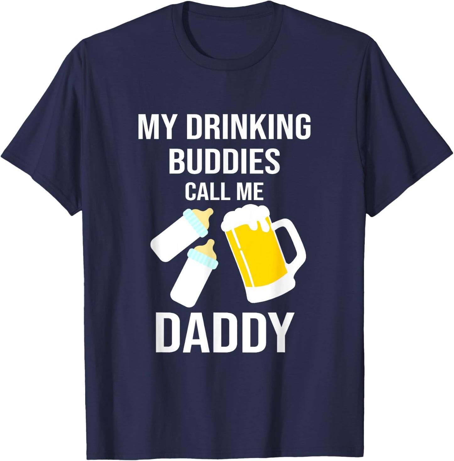 Daddy and Twins Drinking Buddies Dad of Twins T-Shirt - T-Shirt | Navy
