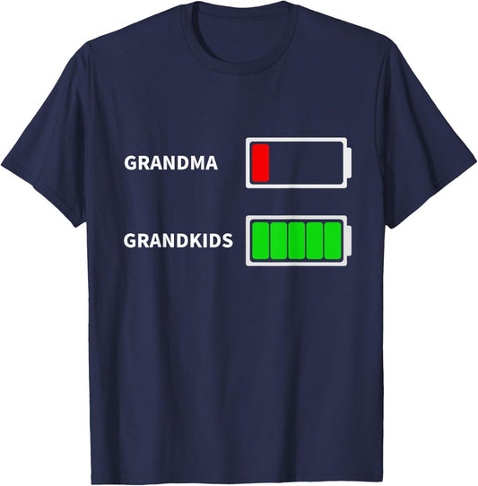 Funny Tired Grandma Low Battery With Grandkids Full Battery T-Shirt - T-Shirt | Navy
