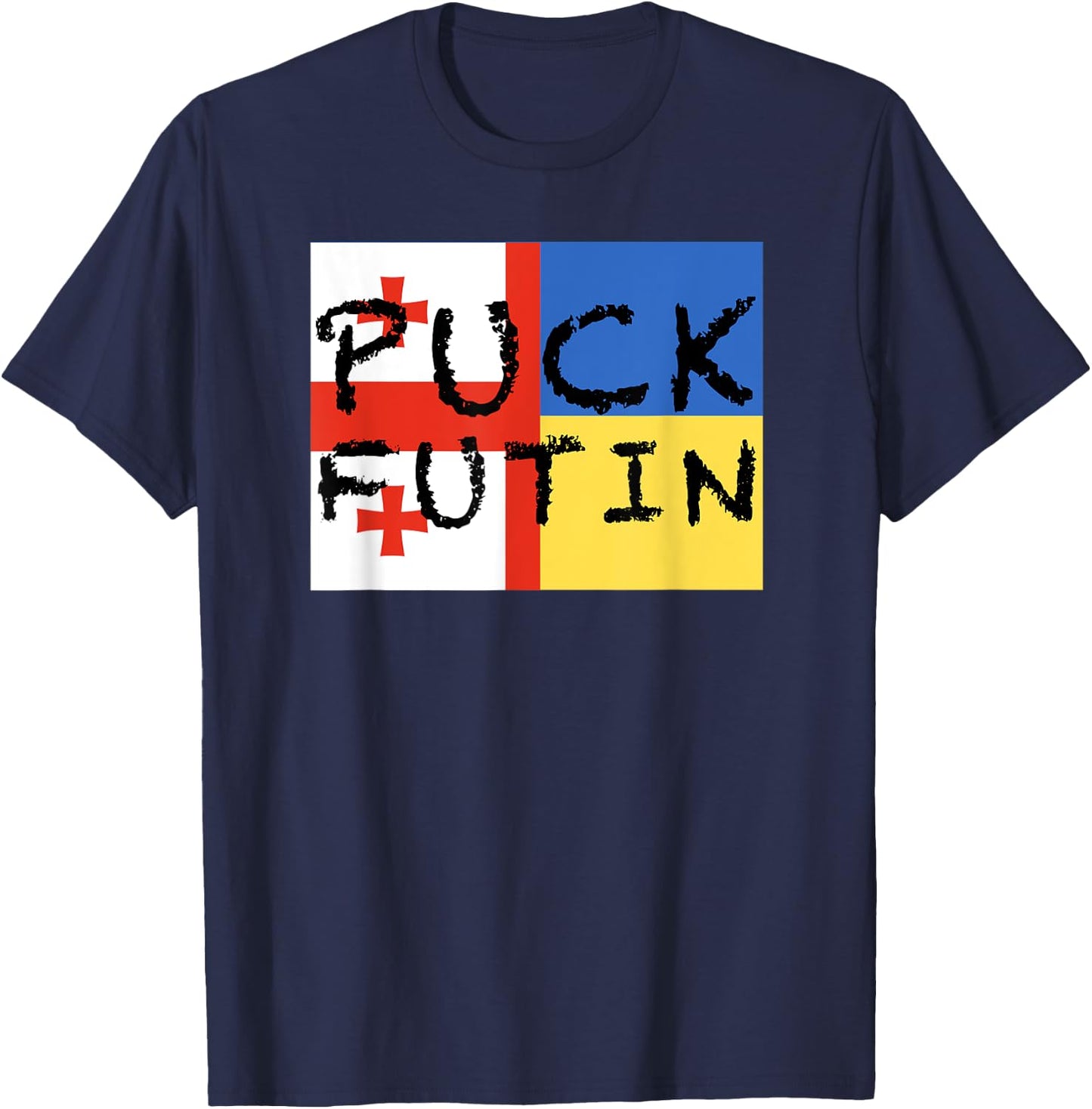Georgian-Ukrainian flag - friendly countries T-Shirt - T-Shirt | Navy