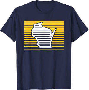 Milwaukee Wisconsin Retro Gradient Stripes T-Shirt - T-Shirt | Navy