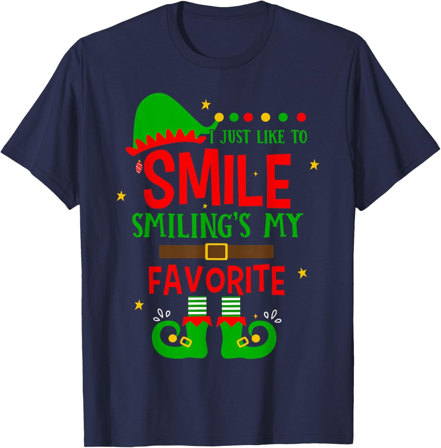 Smiling Is My Favorite Cute Christmas Elf Matching Family T-Shirt - T-Shirt | Navy