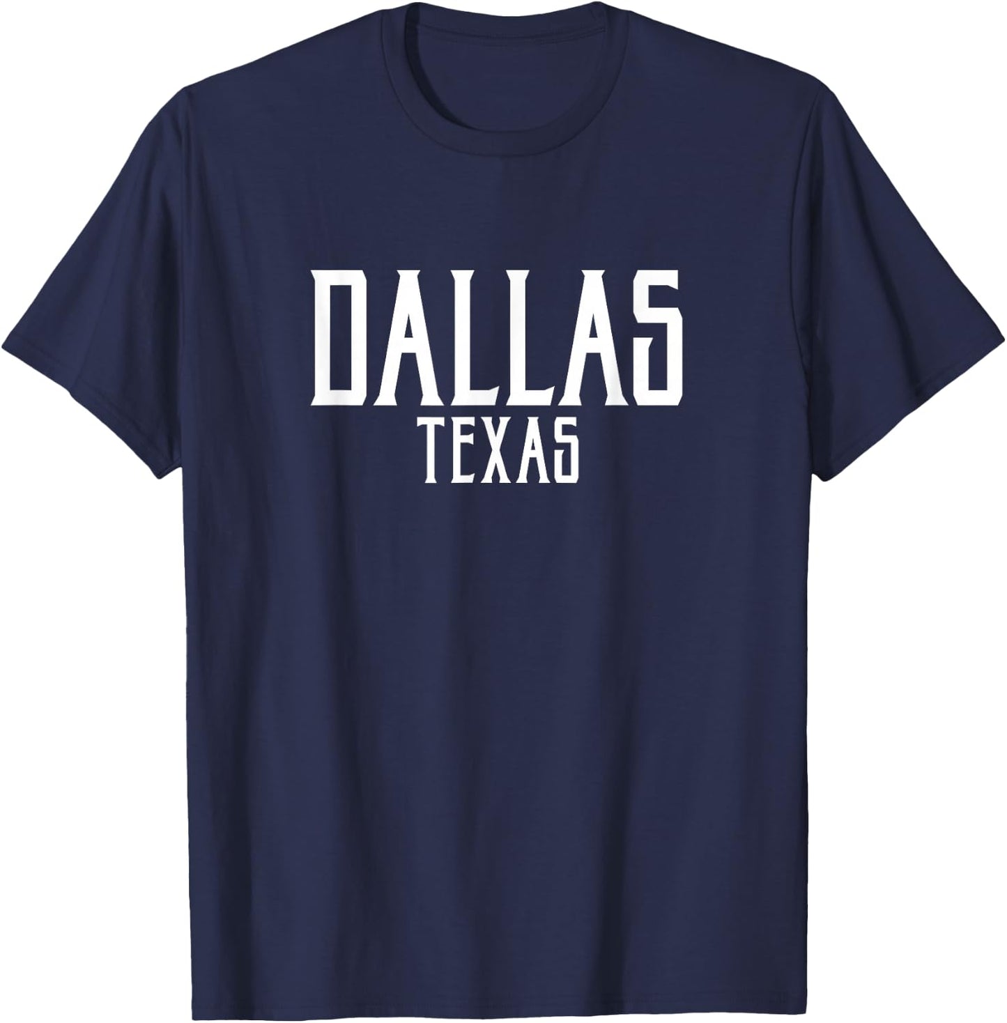 Dallas Texas Text White Print T-Shirt - T-Shirt | Navy