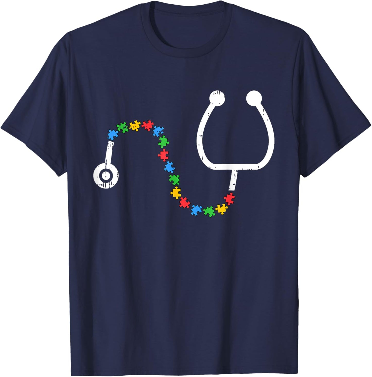Stethoscope Autism Awareness Medical RN Nurse Doctor Gifts T-Shirt - T-Shirt | Navy