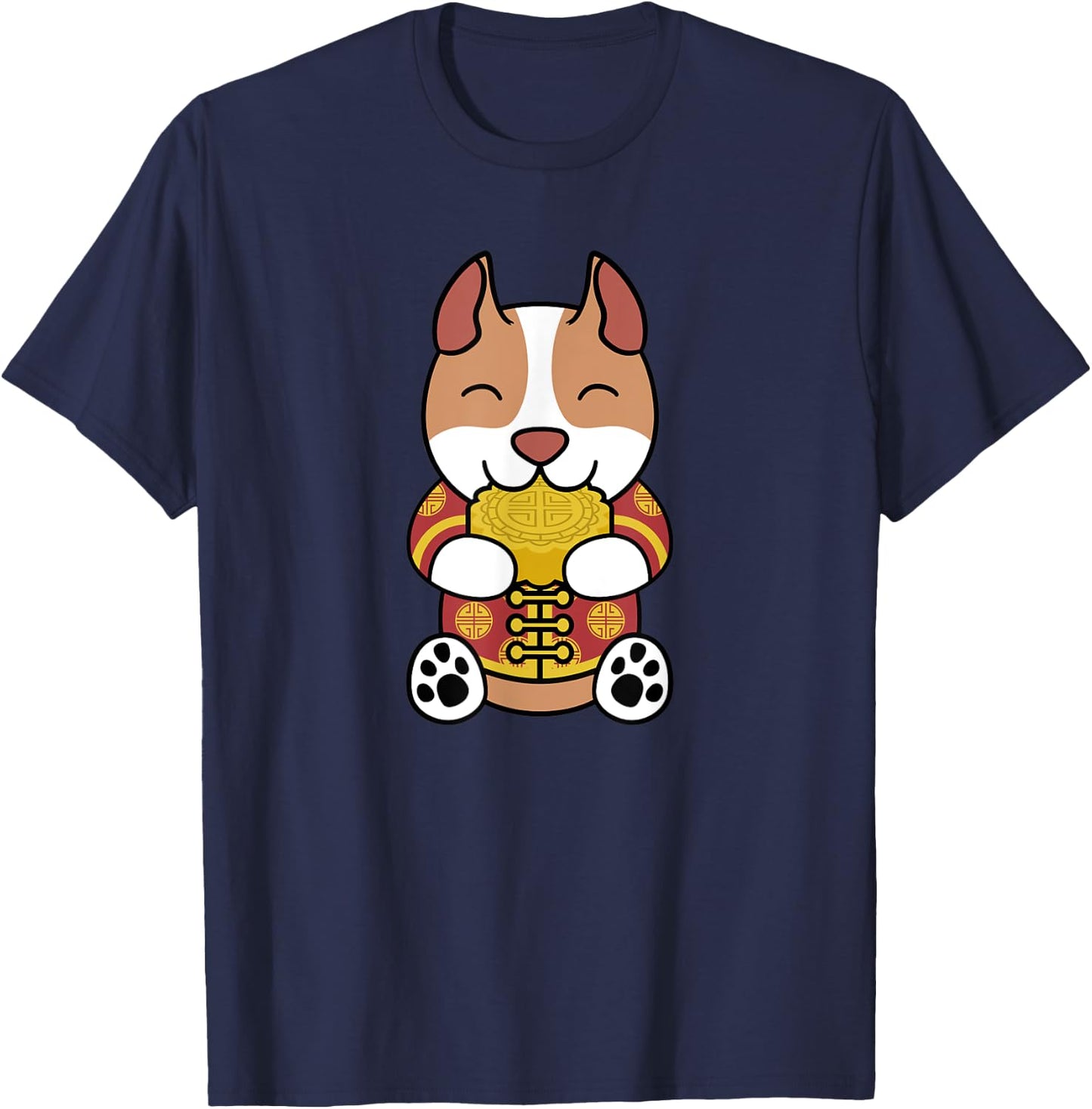 Chinese Costume Mooncake Pit Bull Dog T-Shirt - T-Shirt | Navy