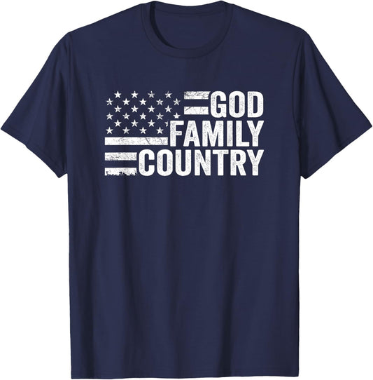God Family Country - Patriotic Christian American Flag Women Men T-Shirt - T-Shirt | Navy