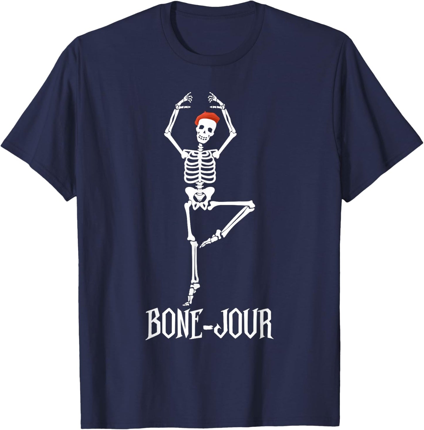 Bone-jour Skeleton French Halloween Costume T-Shirt - T-Shirt | Navy