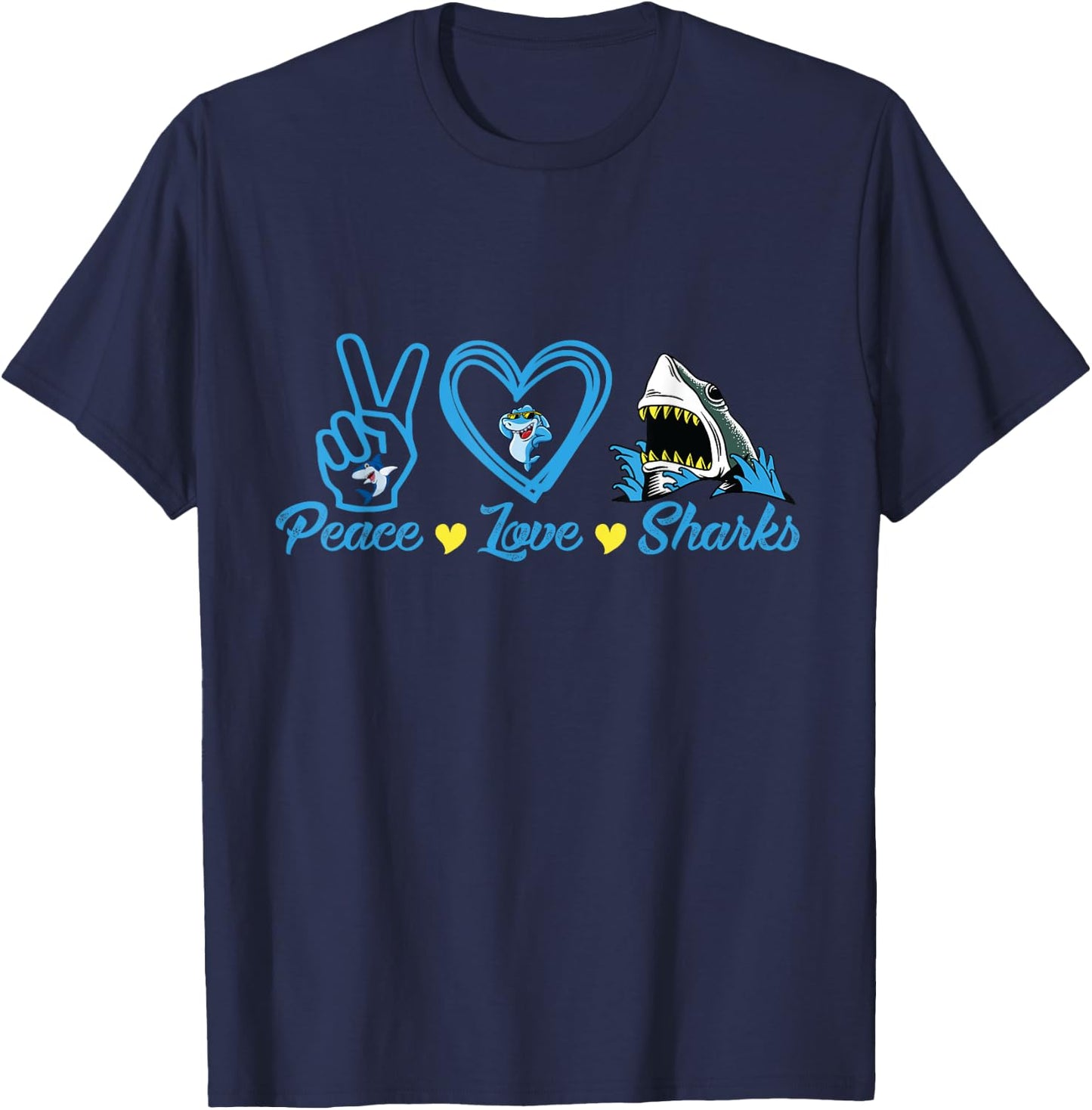 Peace Love Sharks - Shark Lover Gift T-Shirt - T-Shirt | Navy