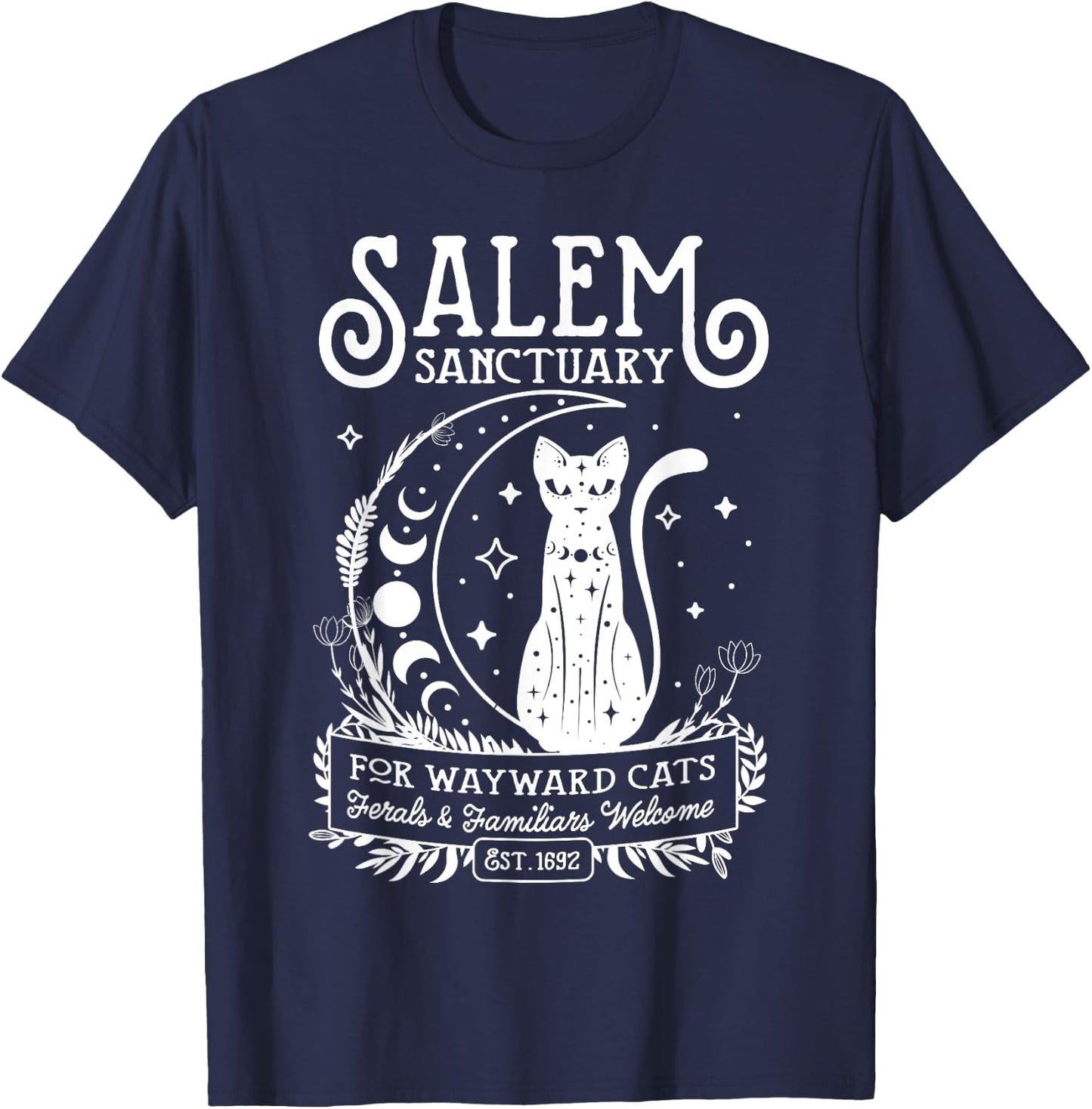 Funny Witch Salem Home For Wayward Black Cats 1692 Halloween T-Shirt - T-Shirt | Navy