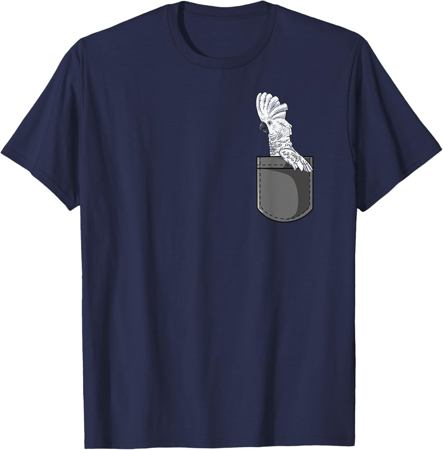 Funz Feather Co. Cockatoo Gift - Black Short Sleeve Classic Fit Cotton Polyester - Small - Modern Bird Themed - Women's, Girls' - Vacation, Birthday - Adults, Women T-Shirt - T-Shirt | Navy