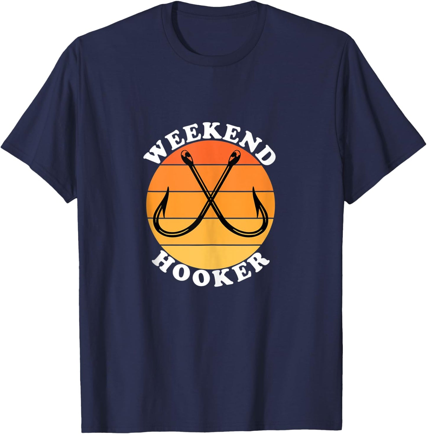 Weekend Hooker Retro Sun with Hooks Funny Fishing T-Shirt - T-Shirt | Navy