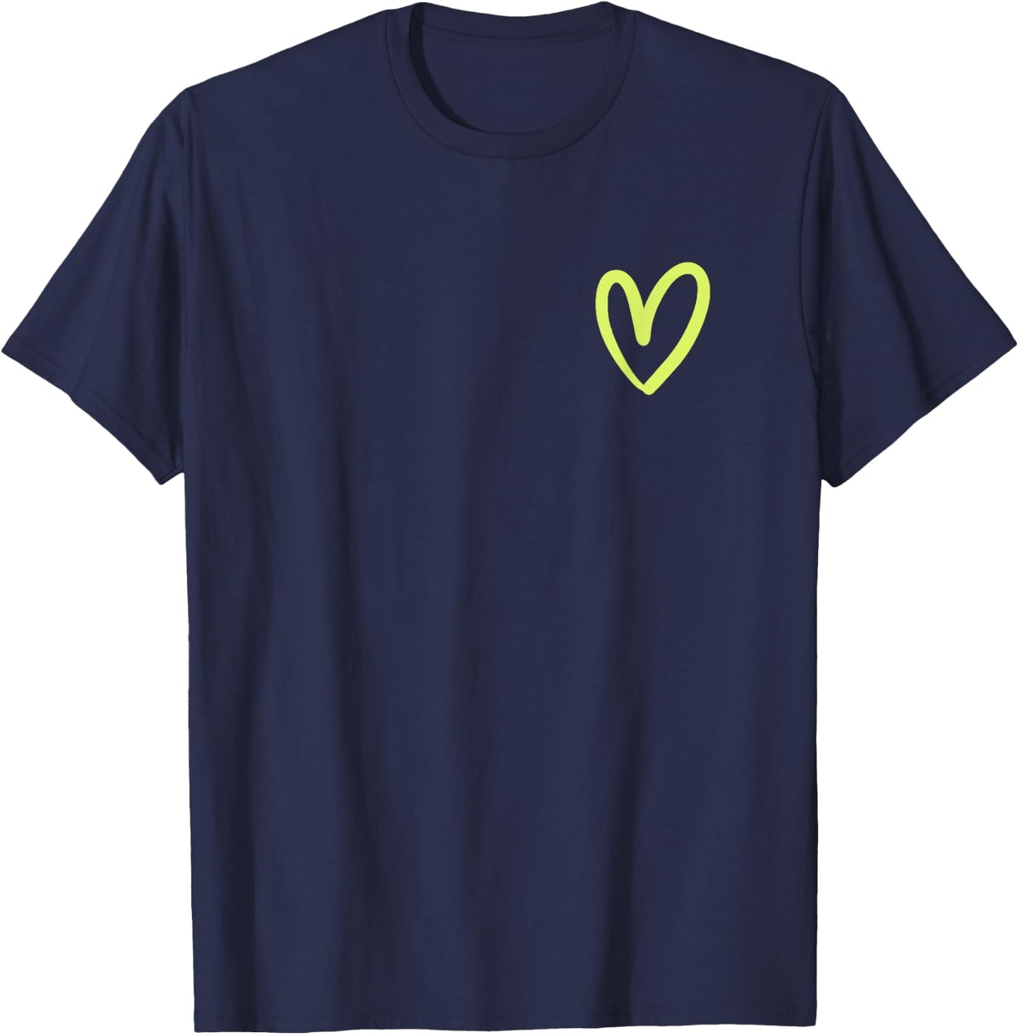 Vintage Cute Hand Drawn Lime-Green Minimalist Heart on Black T-Shirt - T-Shirt | Navy