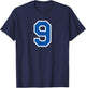 Number #9 Varsity White Blue Sports Team T-Shirt - T-Shirt | Navy