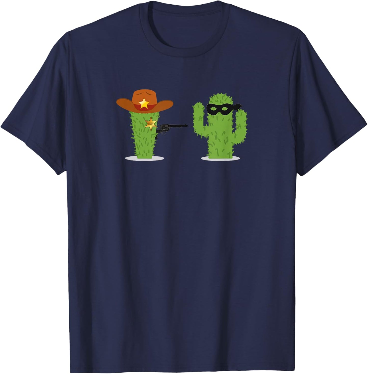 Sheriff Cactus Succulent Hands Up! Gun Funny T-Shirt - T-Shirt | Navy