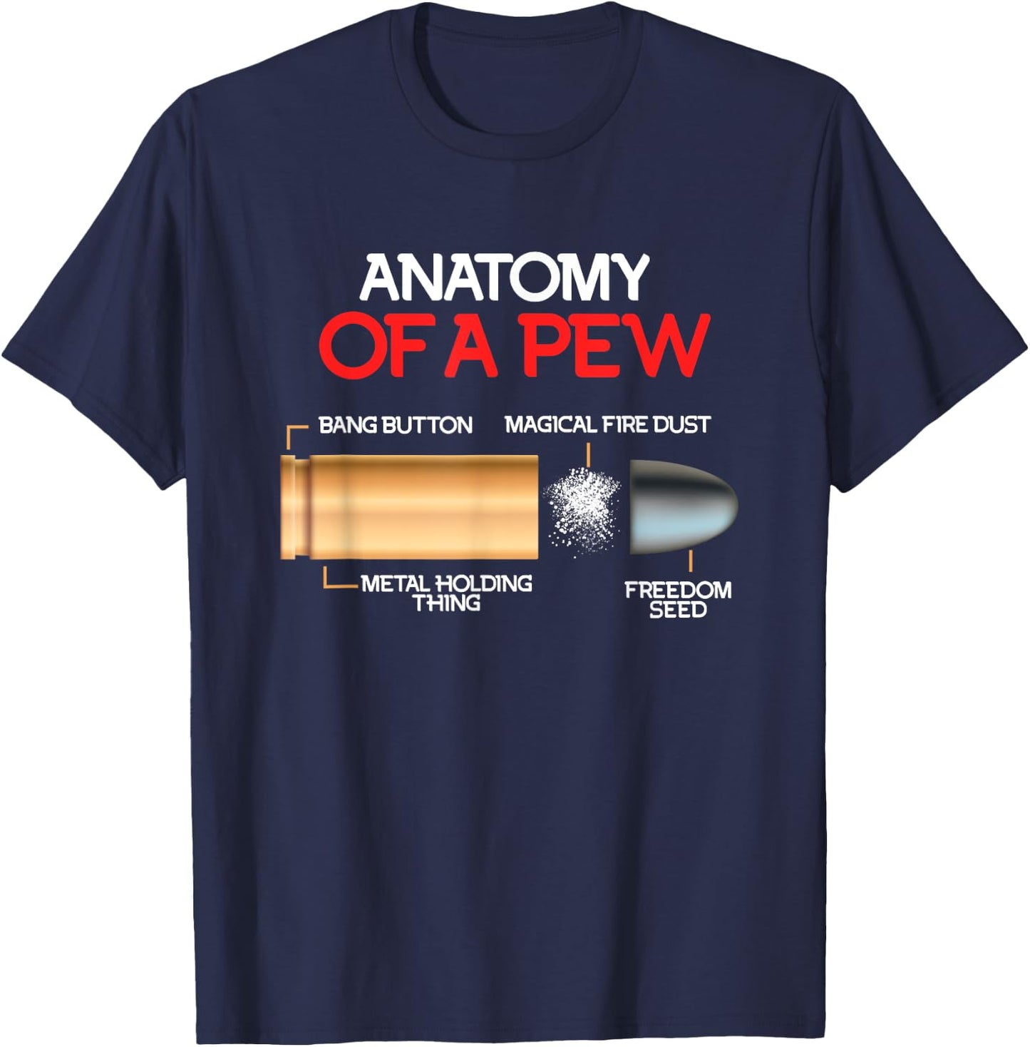 Waffen Anatomie Handfeuerwaffe Pistolen Munition Men's Black Modern Letter Print , Small, Short Sleeve, Classic Fit, Pull On, Straight Hemline, Round Neck, Regular Body, US Size Small T-Shirt - T-Shirt | Navy