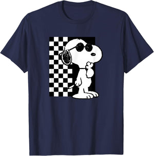 Peanuts - Snoopy Coolness Checkered T-Shirt - T-Shirt | Navy