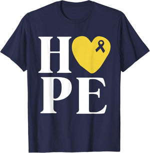 Childhood Cancer Fighter Shirts Hope Gold Ribbon Awareness T-Shirt - T-Shirt | Navy
