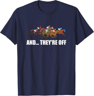 And They're Off - Jockey Horse Racing T-Shirt - T-Shirt | Navy
