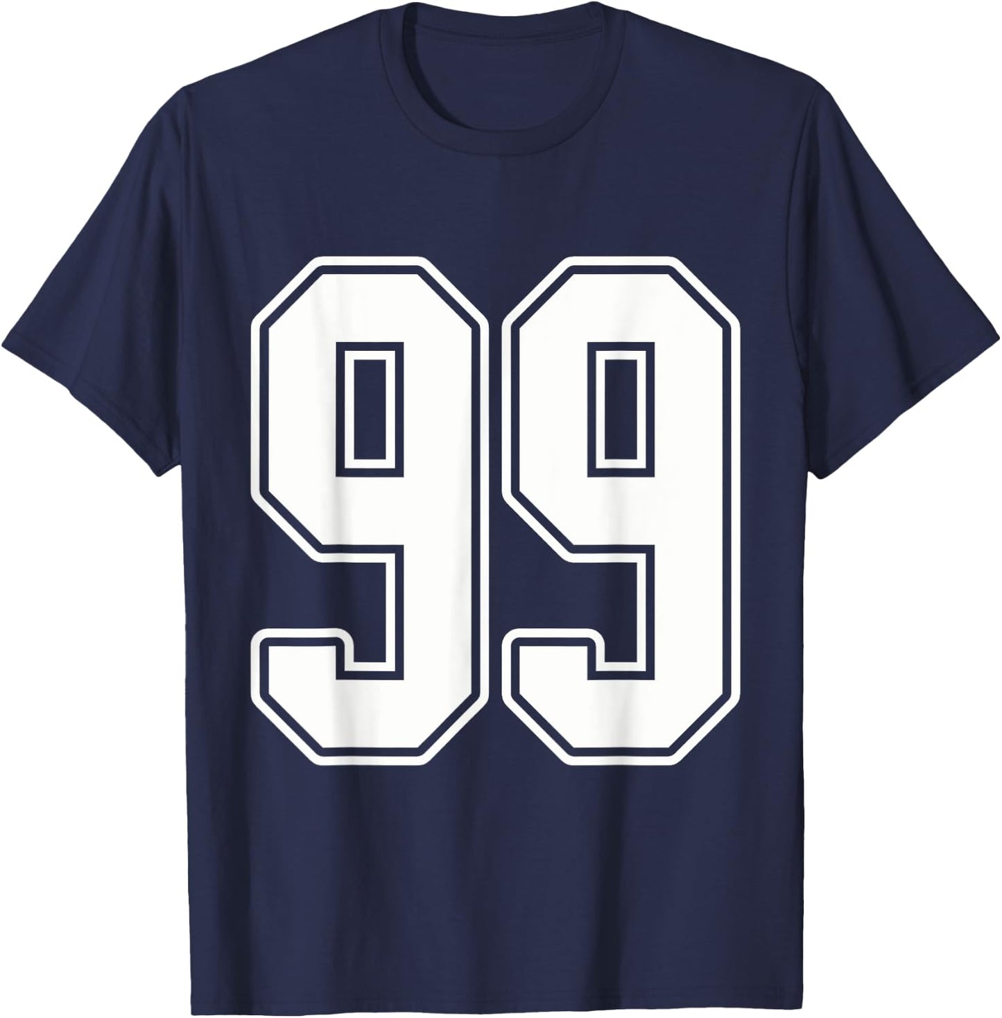#99 White Outline Number 99 Sports Fan Jersey Style T-Shirt - T-Shirt | Navy