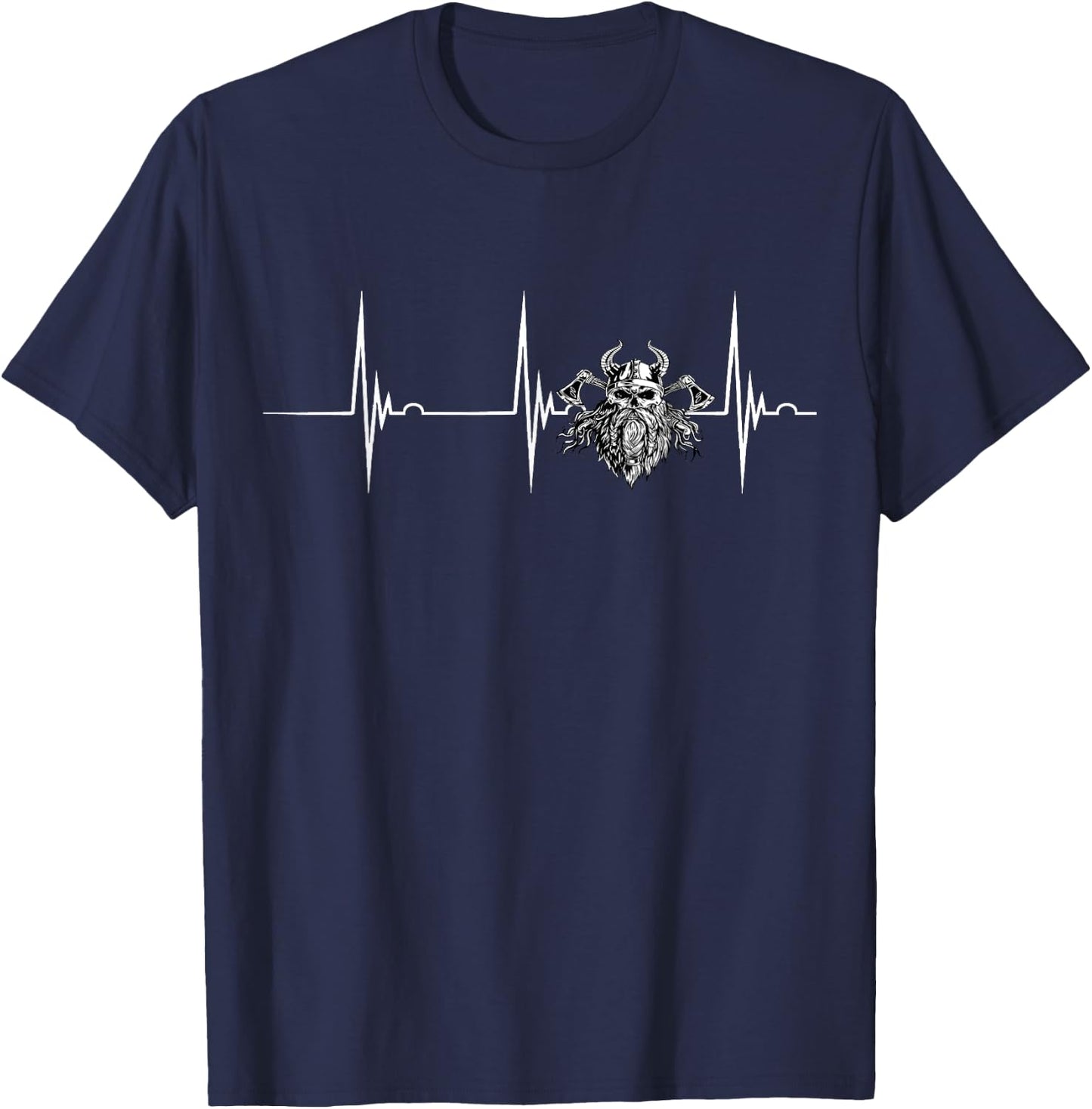 Valhalla Odin Heartbeat EKG Pulse Viking Warrior Pagan T-Shirt - T-Shirt | Navy