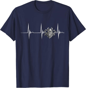 Valhalla Odin Heartbeat EKG Pulse Viking Warrior Pagan T-Shirt - T-Shirt | Navy