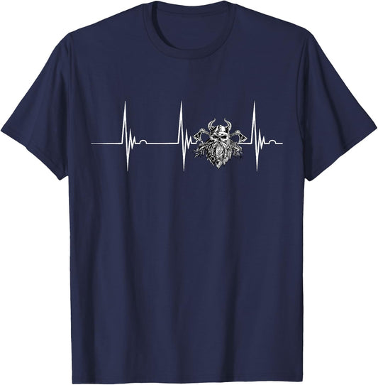 Valhalla Odin Heartbeat EKG Pulse Viking Warrior Pagan T-Shirt - T-Shirt | Navy
