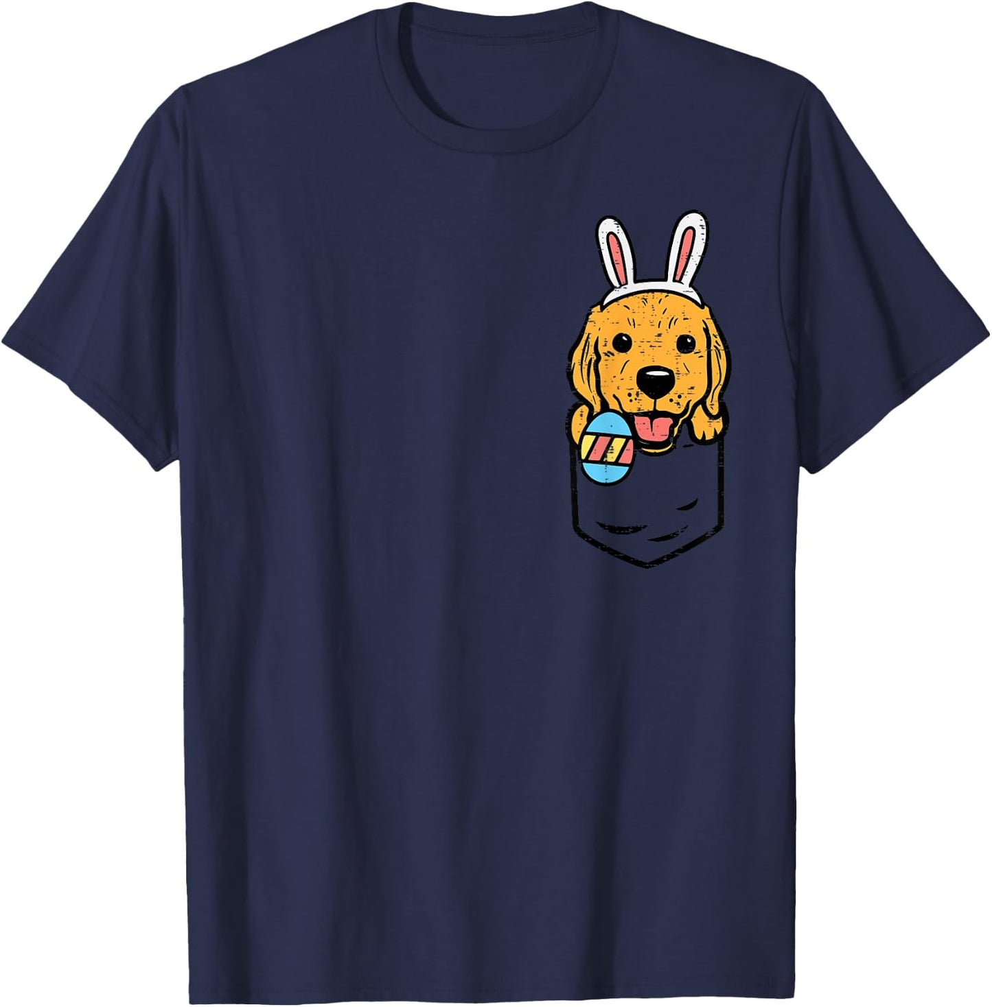Pocket Golden Retriever Bunny Cute Easter Dog Men Women Kids T-Shirt - T-Shirt | Navy