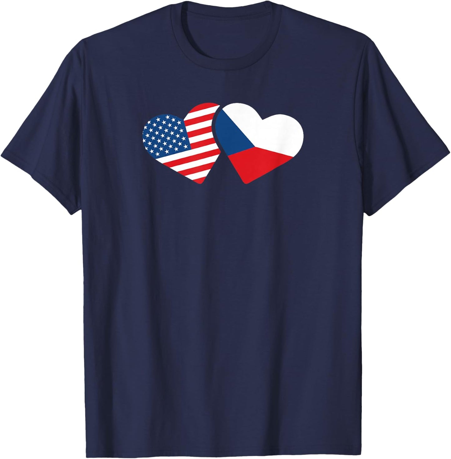 Czech Republic USA Flag T Shirt Heart Czech Americans Love T-Shirt - T-Shirt | Navy