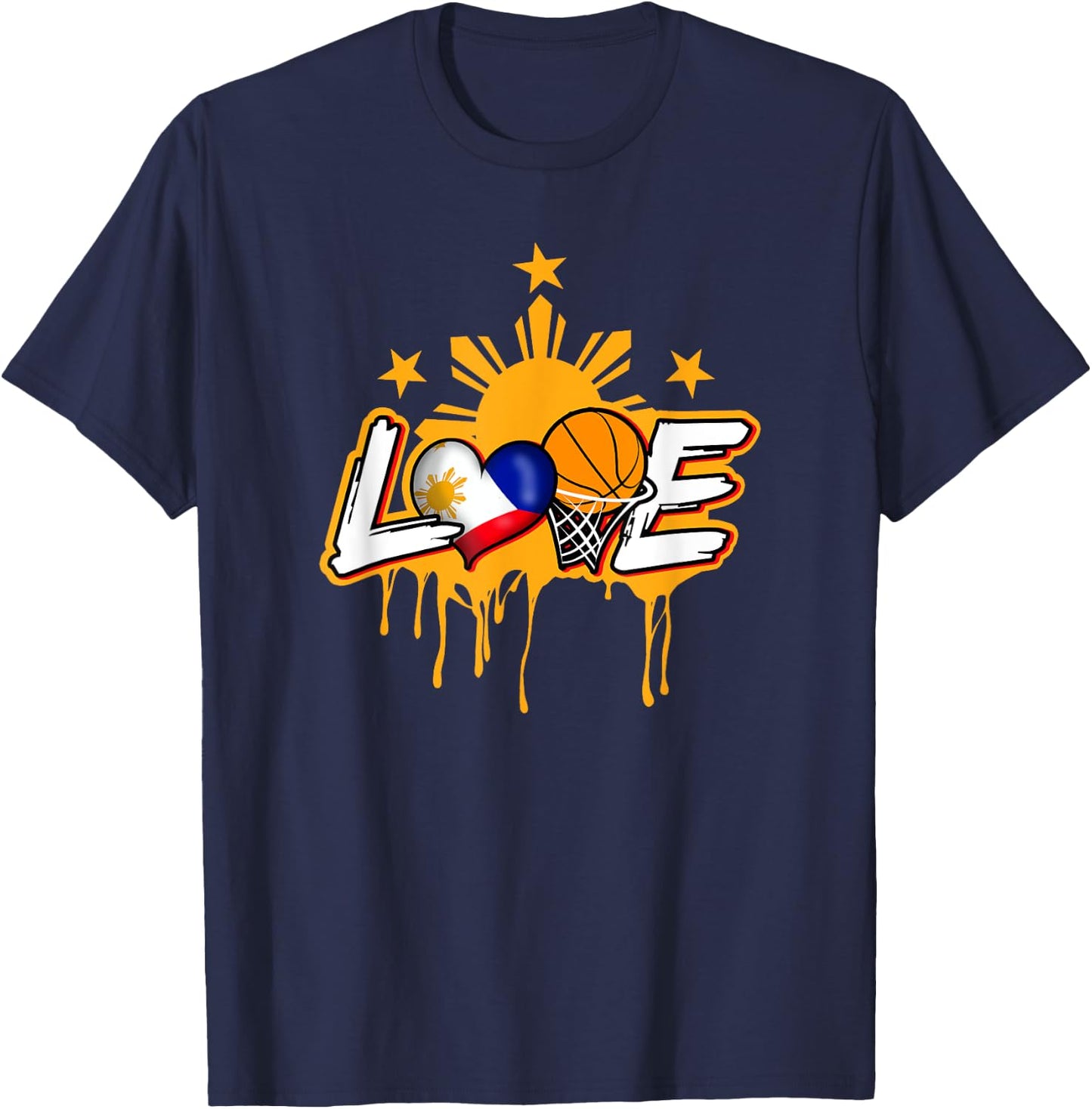 Philippines Filipino Sport Basketball Basket Ball Flag Love T-Shirt - T-Shirt | Navy