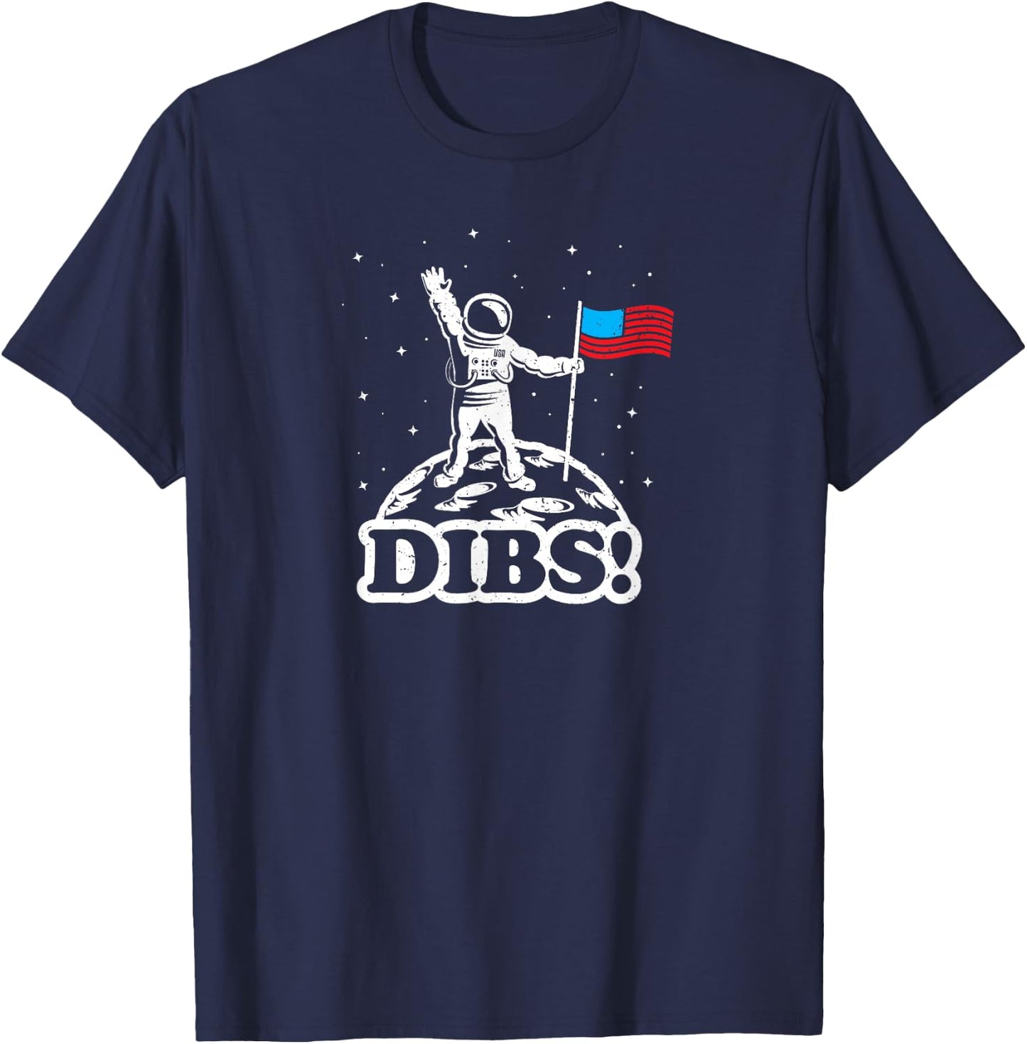 American Flag on Moon July 4th funny t shirt Astronaut space T-Shirt - T-Shirt | Navy