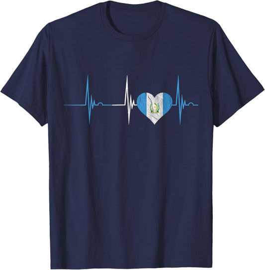 Guatemala Heartbeat EKG Pulse Guatemalan Heart Mayan Chapin T-Shirt - T-Shirt | Navy