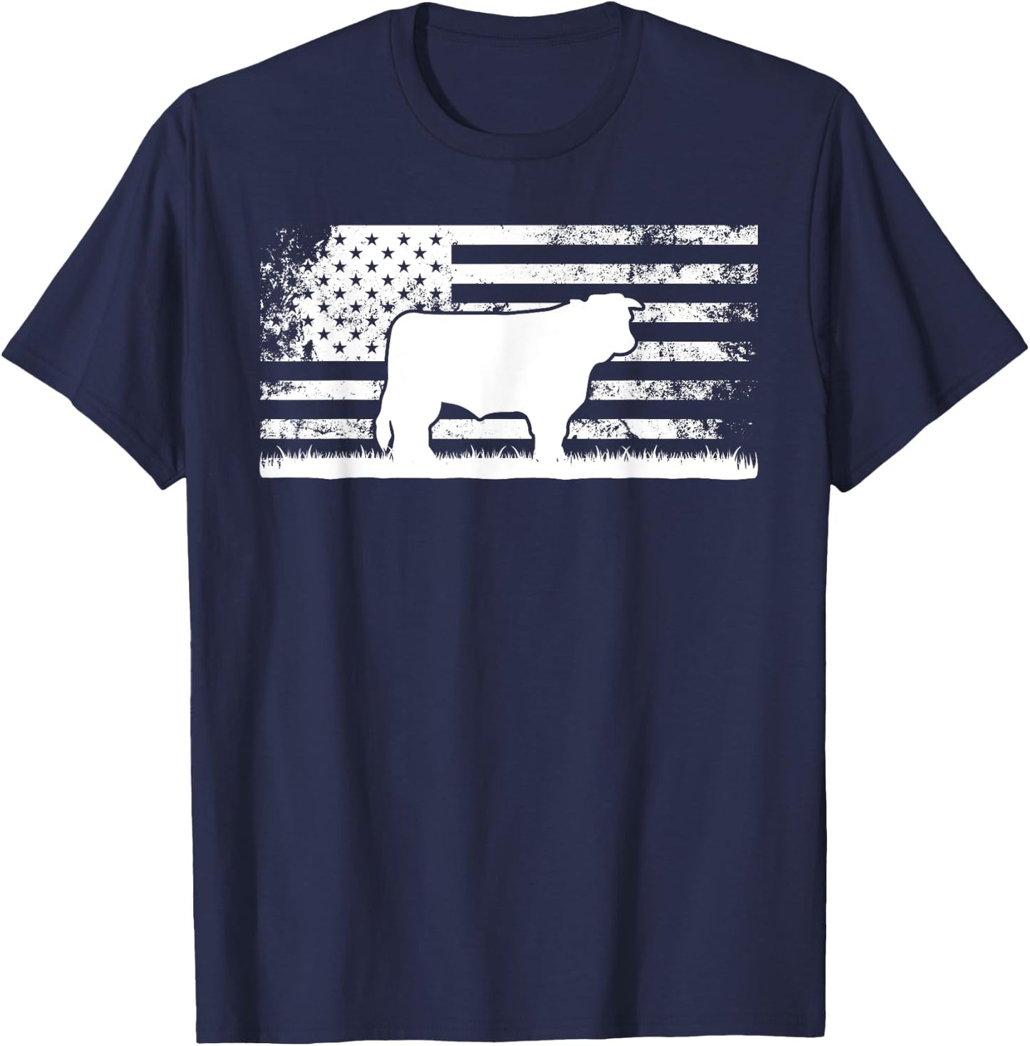Hereford Rancher - American Flag for Hereford Cow Farmer T-Shirt - T-Shirt | Navy