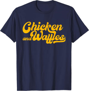 Chicken & Waffles, Funny Retro Baseball Style Foodie T-Shirt - T-Shirt | Navy