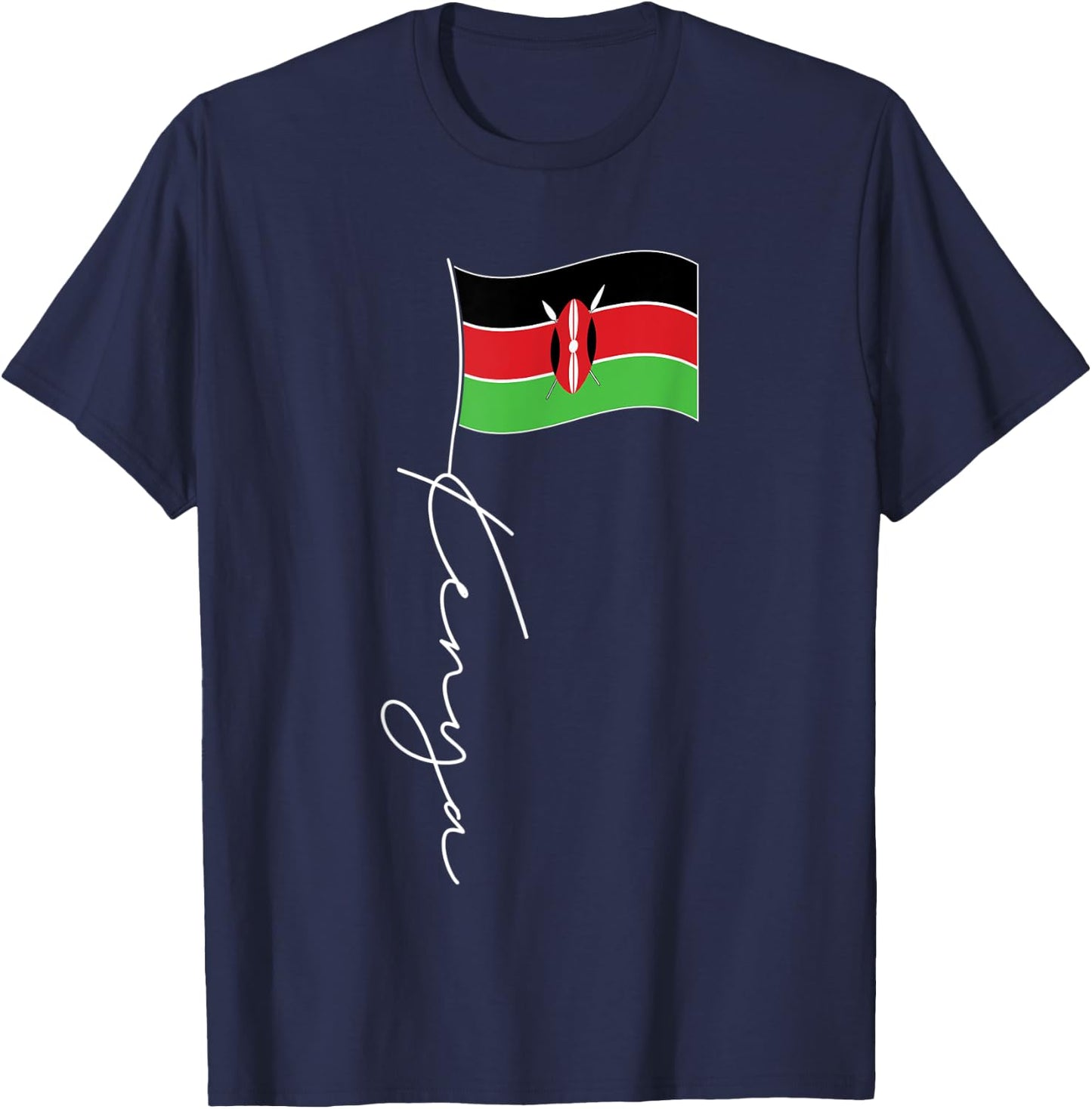 Kenya Signature Flag Pole - Elegant Patriotic Kenyan Flag Kids Men T-Shirt - T-Shirt | Navy