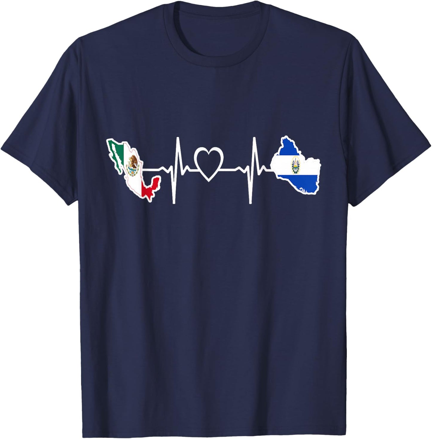 Mexican Salvadorian Flag - Mexico El Salvador Heartbeat T-Shirt - T-Shirt | Navy