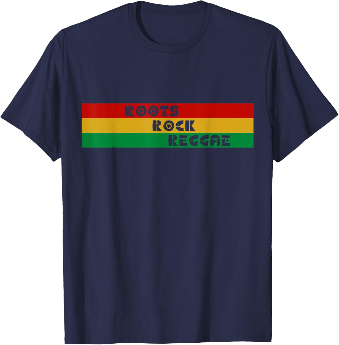 Roots Rock Reggae Rasta Red Gold & Green Striped Horizontal T-Shirt - T-Shirt | Navy