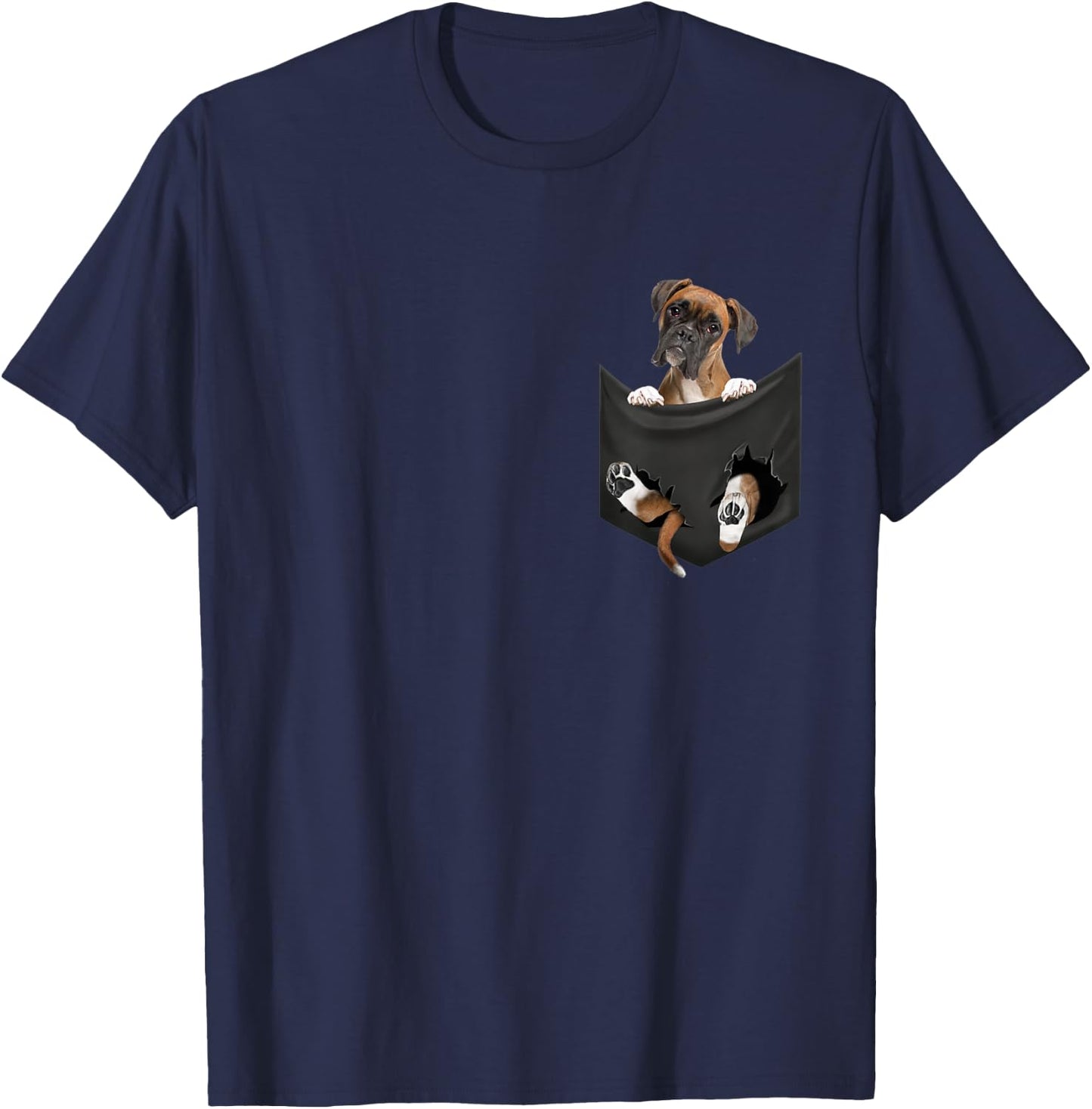 Boxer Dog In Pocket T-Shirt - T-Shirt | Navy