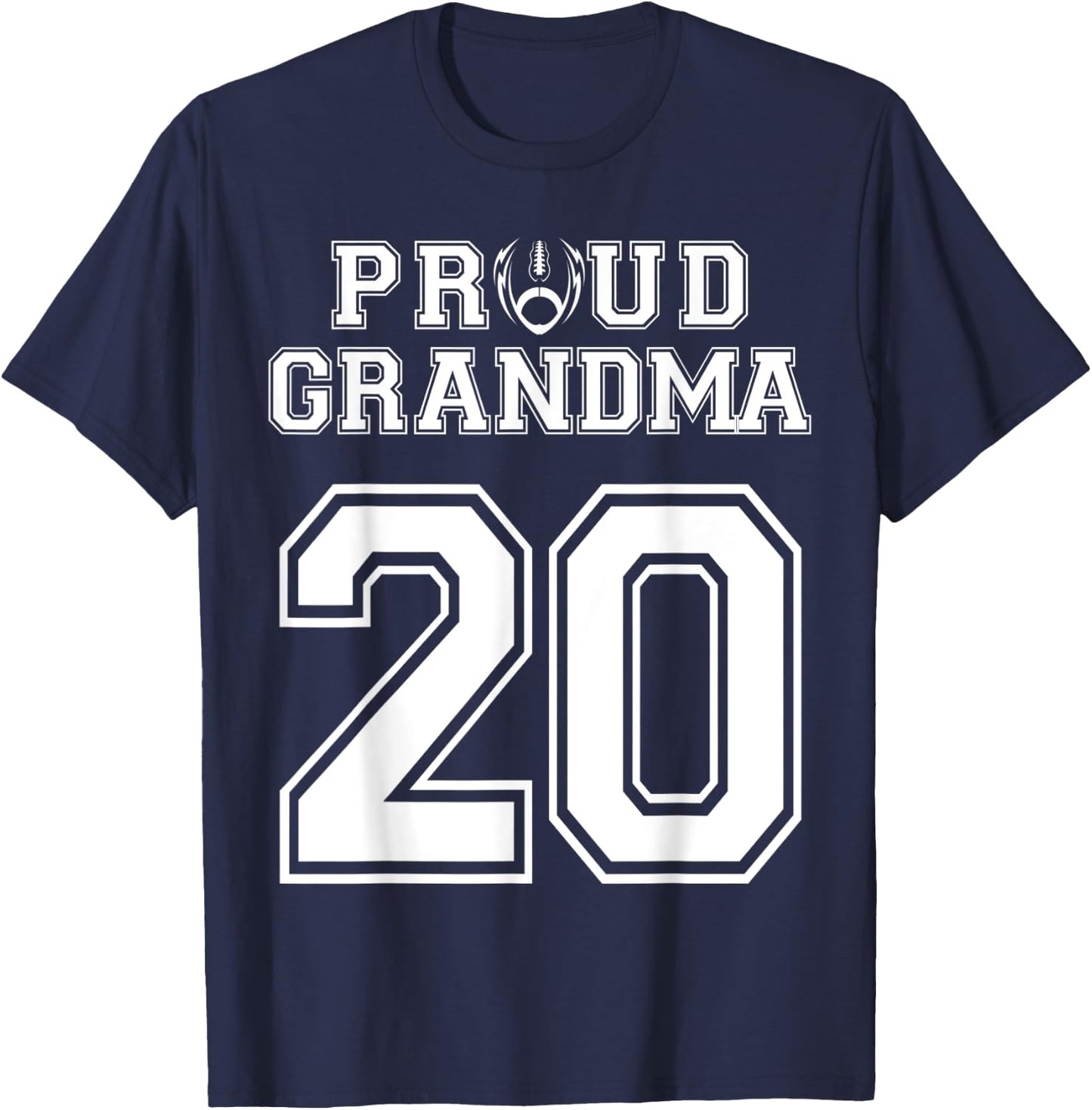 Custom Proud Football Grandma Number 20 Personalized Women T-Shirt - T-Shirt | Navy