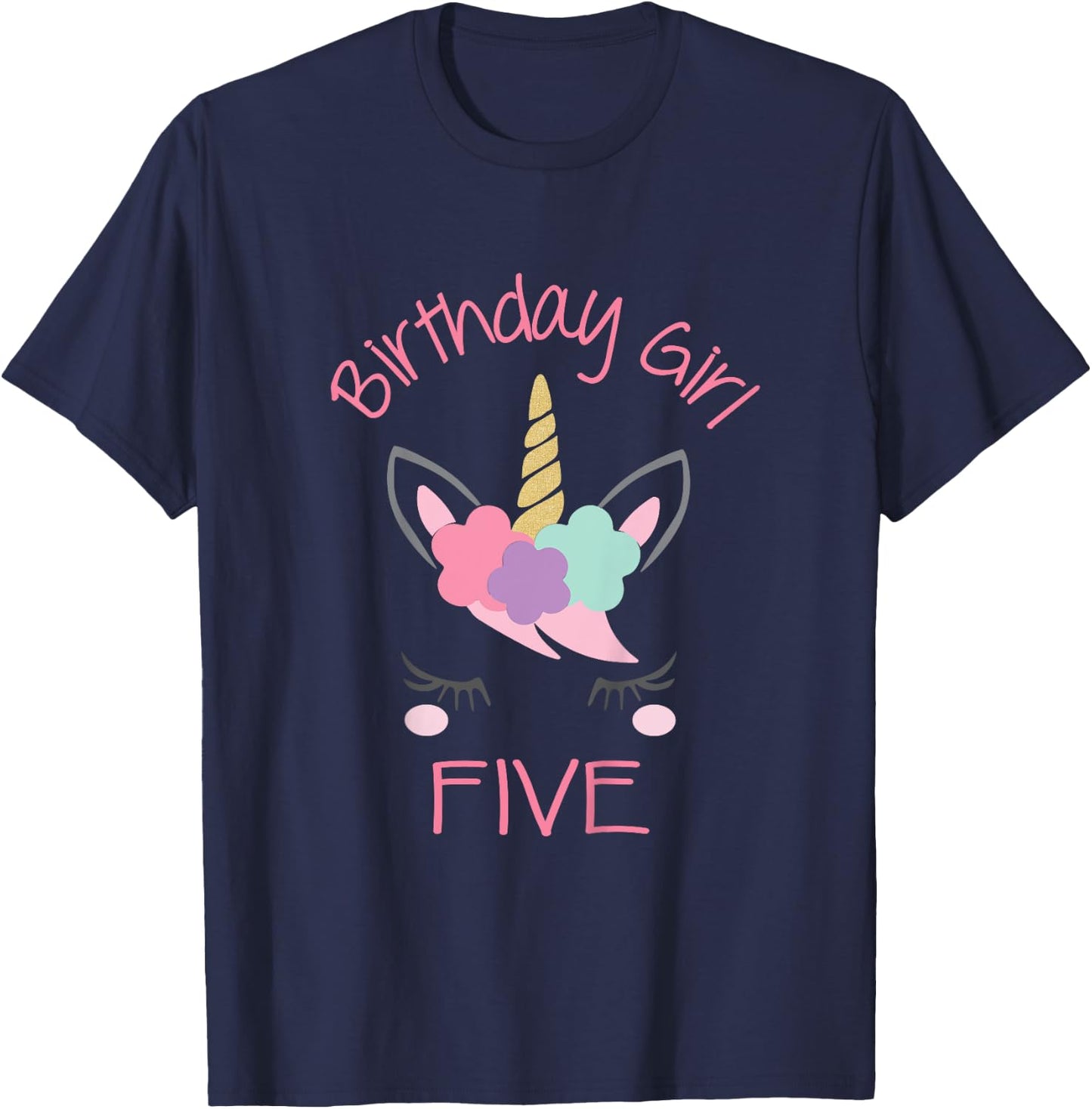 5th Birthday Unicorn Outfit, 5th Birthday Girl Shirt T-Shirt - T-Shirt | Navy