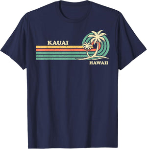 Funny Vintage Retro Summer Vacation Hawaii Kauai Beach T-Shirt - T-Shirt | Navy