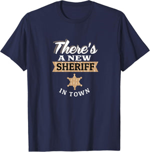 Kids New Sheriff in Town Funny Deputy Cowboy Costume T-Shirt - T-Shirt | Navy