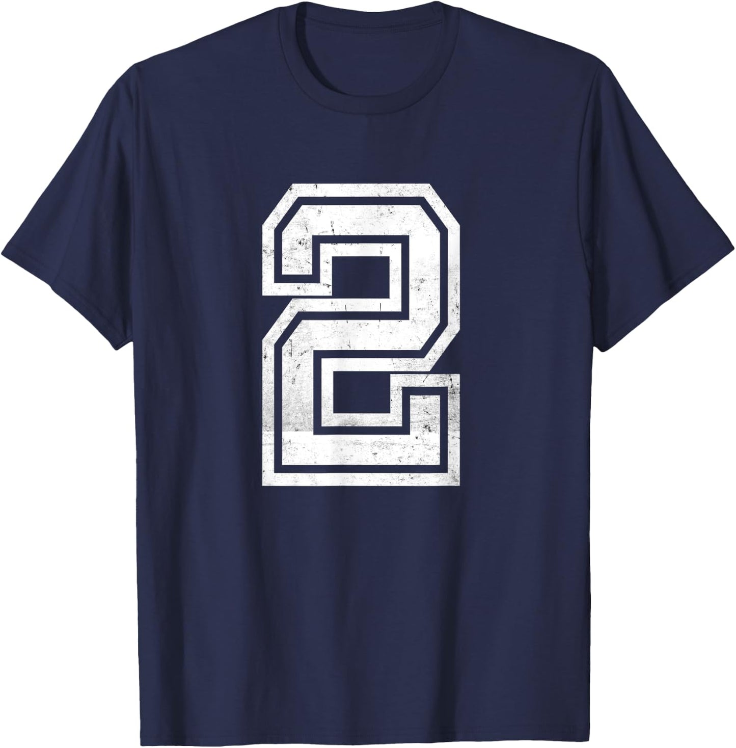 Distressed Number #2 Sport White Varsity Number T-Shirt - T-Shirt | Navy