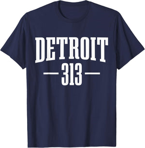 Detroit Michigan 313 Area Code Pride Retro T-Shirt - T-Shirt | Navy