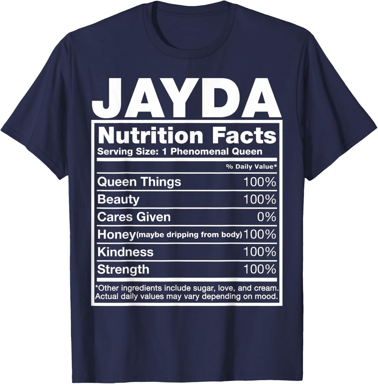 Jayda Nutrition Facts Jayda Name Birthday Shirt T-Shirt - T-Shirt | Navy