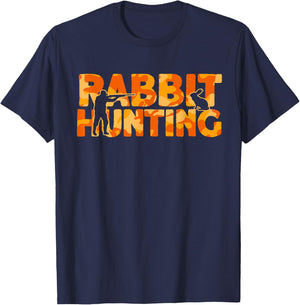 Hare Hunter Orange Camouflage Rabbit Hunting T-Shirt - T-Shirt | Navy