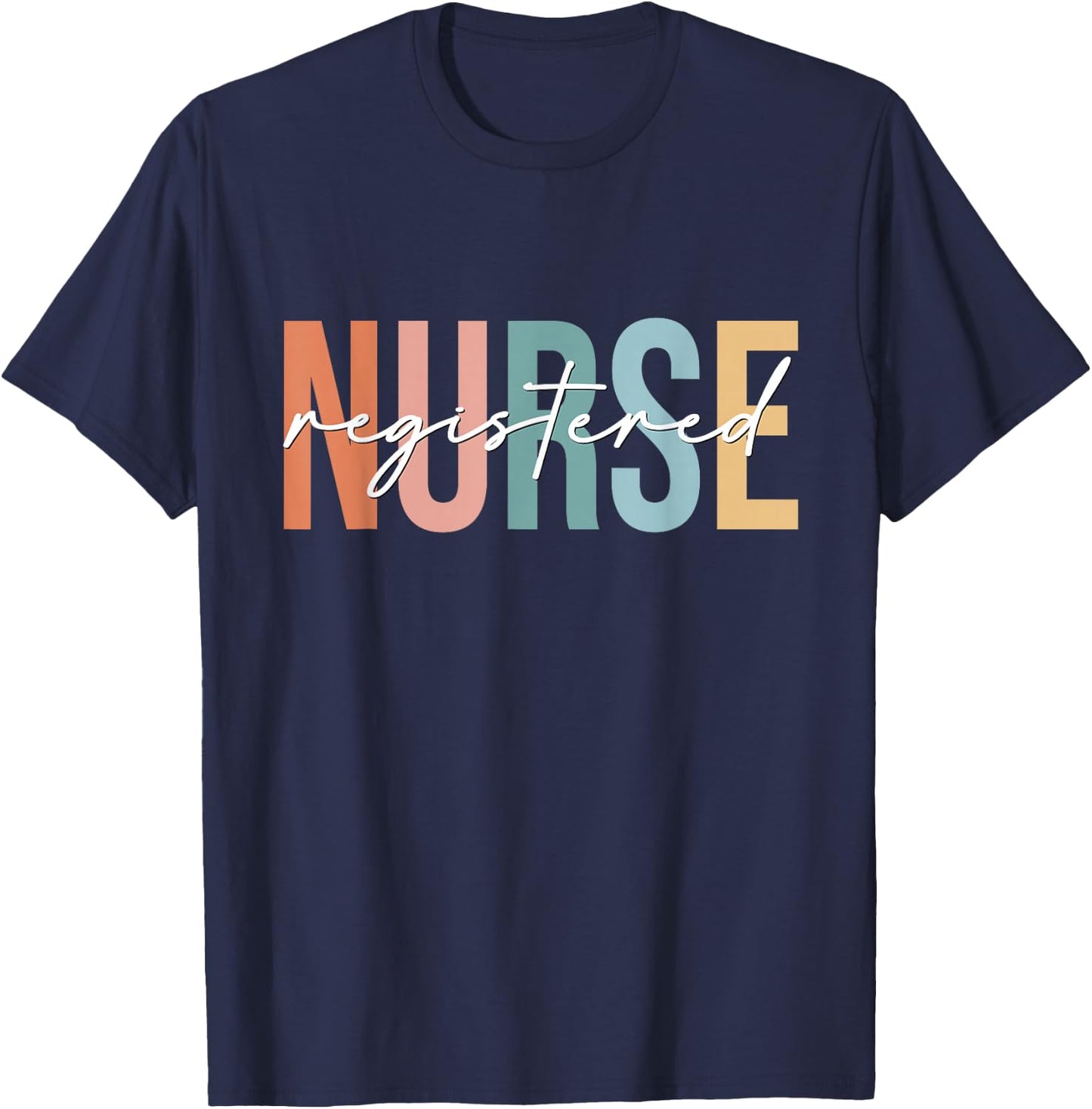 Boho Retro Vintage Registered Nurse Stethoscope Nursing T-Shirt - T-Shirt | Navy
